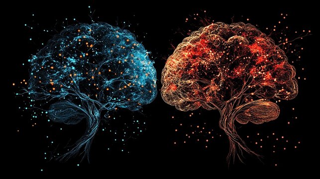 Abstract humananimal brain hybrid with neural connections, Animal and Human Brain Evolution, comparison of cognition across species