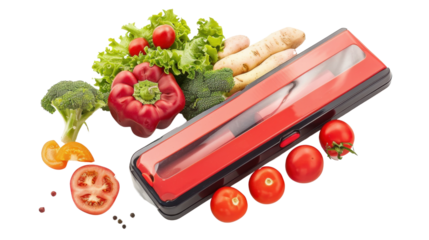 Vacuum sealer for food storage on white background 