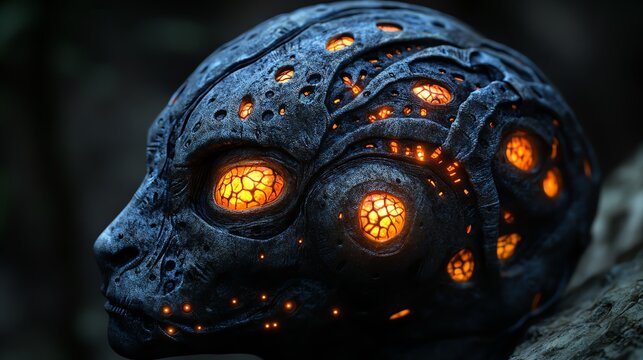 Brain of a predator with glowing areas for hunting instincts, Predator Brain System, instinct and survival adaptation