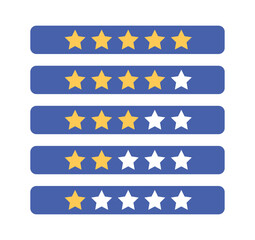 Five stars rating system, from worst to best level in gold color.