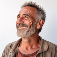 Older male farmer smiling and looking into the distance