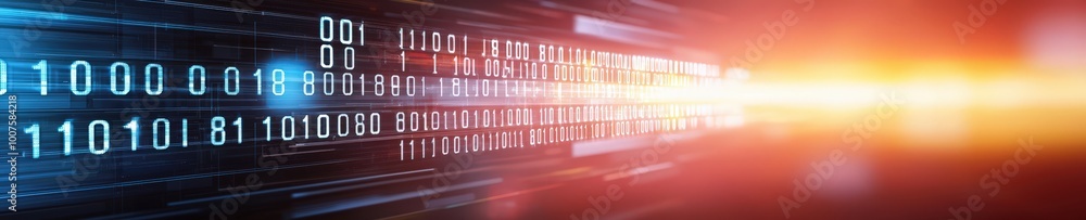 Poster dynamic representation of a digital data stream illuminated by vibrant colors, symbolizing technolog