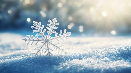 A Single Snowflake Resting in a Bed of Fresh Snow