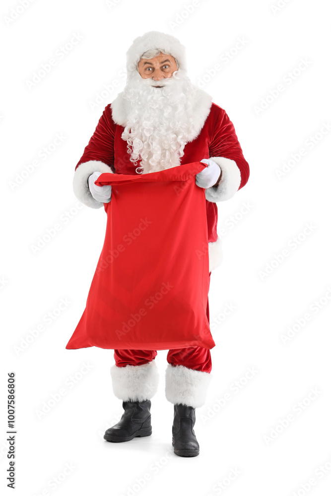 Sticker Santa Claus with bag isolated on white background