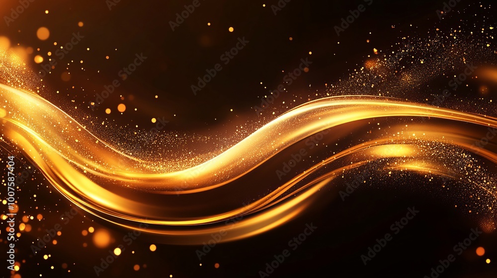Poster a dynamic wave of golden light flows against a dark backdrop, creating an atmosphere of warmth and e