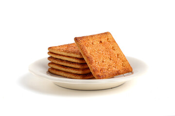 Biscuit cracker with beef floss flavor. isolated on white background. 