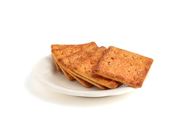 Biscuit cracker with beef floss flavor. isolated on white background. 