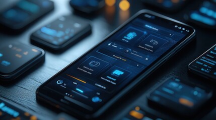 Modern Smartphone on Dark Surface with Interface Design