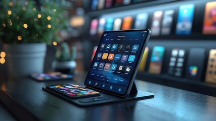 Modern Tablet with App Icons on a Stylish Desk