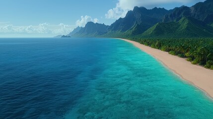 Fototapeta premium Tropical Island Beach with Clear Water and Lush Green Mountains