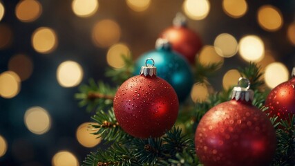 Fototapeta premium Bokeh effect background wallpaper covered with Christmas ornaments
