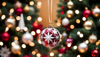 Bokeh effect background wallpaper covered with Christmas ornaments