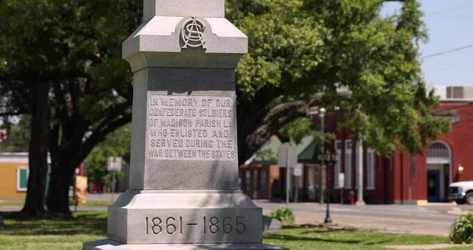 Tallulah, Louisiana, USA - April 23, 2024: A historic public monument from 1912 stands in honor of Confederate soldiers that died serving in the Civil War.