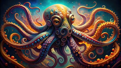 Naklejka premium Abstract Colorful Octopus Design with Swirling Patterns and Fluid Shapes for Creative Artwork Concepts