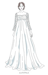 エンパイアウェディングドレスを着た女性のイラスト
