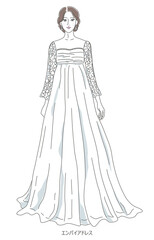エンパイアウェディングドレスを着た女性のイラスト