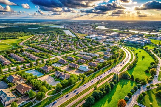 Aerial View of Katy Landscape Featuring Urban Development and Natural Green Spaces in Texas