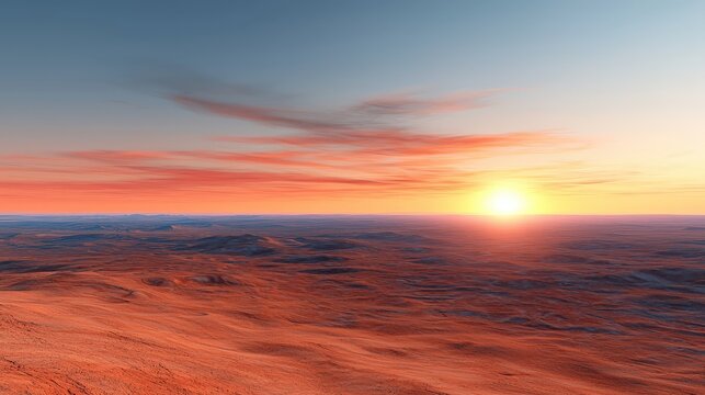 Dramatic Desert Sunset with Golden Sky and Rolling Hills
