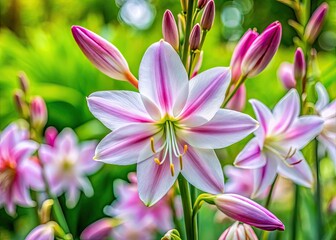 Naklejka premium Beautiful Arthropodium Cirratum Renga Lily Flower Blooming in a Garden Setting with Lush Greenery