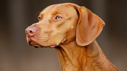 Portrait of a  Hungarian Vizsla Dog with Brown Fur and Big Ears