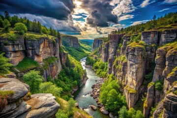 Breathtaking View of Jutulhogget Canyon Surrounded by Lush Vegetation and Stunning Rock Formations