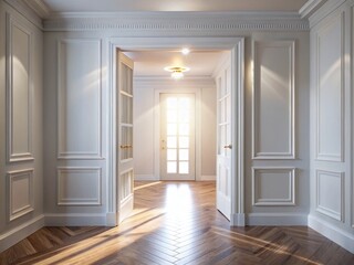 Bright White Doorway with Elegant Flooring and Soft Lighting Creating a Welcoming Atmosphere