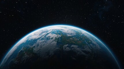 Naklejka premium Earth from Space Blue Planet Starry Night Cosmic View Planet Earth Space Exploration