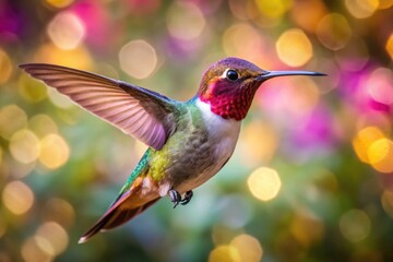Fototapeta premium Captivating Hummingbird in Flight Captured in Stunning Nature Video Displaying Colorful Feathers