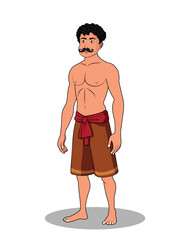 Fototapeta premium Village Man Standing Pose Cartoon Character Illustration