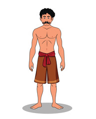Fototapeta premium Character Design Village Man Standing in Cartoon Style