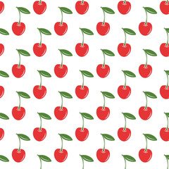 Vector Seamless Pattern with Adorable Cherry on White Background. Cute Cherries for Valentine s Day, Love, Romance Concept