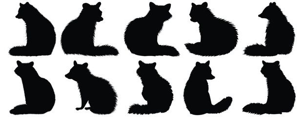 Raccoon silhouette set vector design big pack of animal illustration and icon