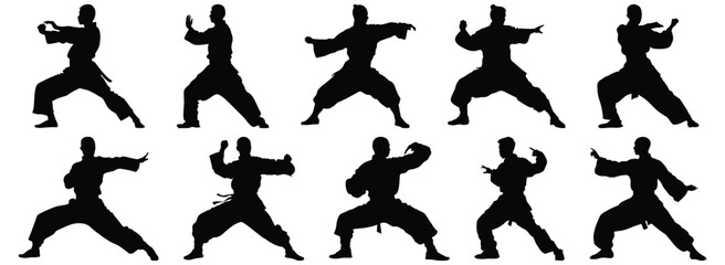 Fighter silhouette set vector design big pack of combat illustration and icon