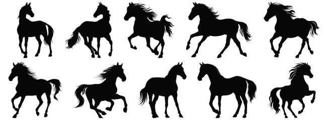Horse silhouette set vector design big pack of animal illustration and icon