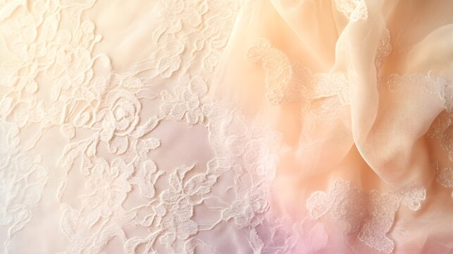 A soft pastel-colored background featuring delicate lace and satin textures, ideal for wedding invitations or announcements