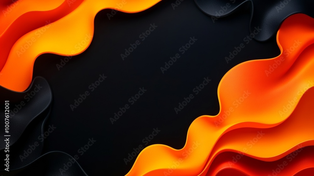 Poster abstract wavy shapes in vibrant orange and black create a dynamic background for creative projects.