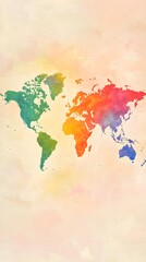 Obraz premium A creative vector representation of the world map with a watercolor effect, positioned on a soft light background for versatility