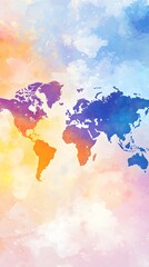 Obraz premium A creative vector representation of the world map with a watercolor effect, positioned on a soft light background for versatility