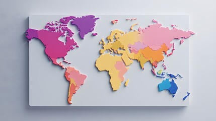 A detailed world map illustration featuring vibrant colors and clear country borders on a light solid color background, perfect for educational purposes
