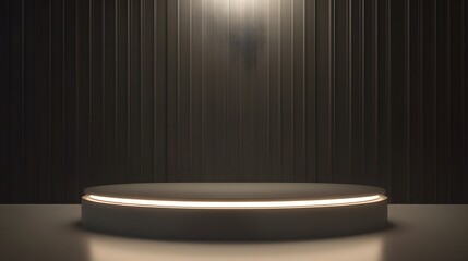 A minimalist 3D podium with a sleek design, illuminated by soft lighting, perfect for showcasing products or awards