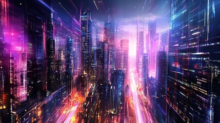 Fototapeta premium Vibrant Cityscape with Dynamic Light Effects