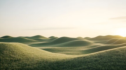 Obraz premium A realistic 3D landscape with rolling hills and a light solid color sky, perfect for text overlay and branding