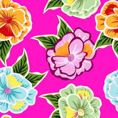 Flower tropical pink pattern seamless illustration watercolor vector