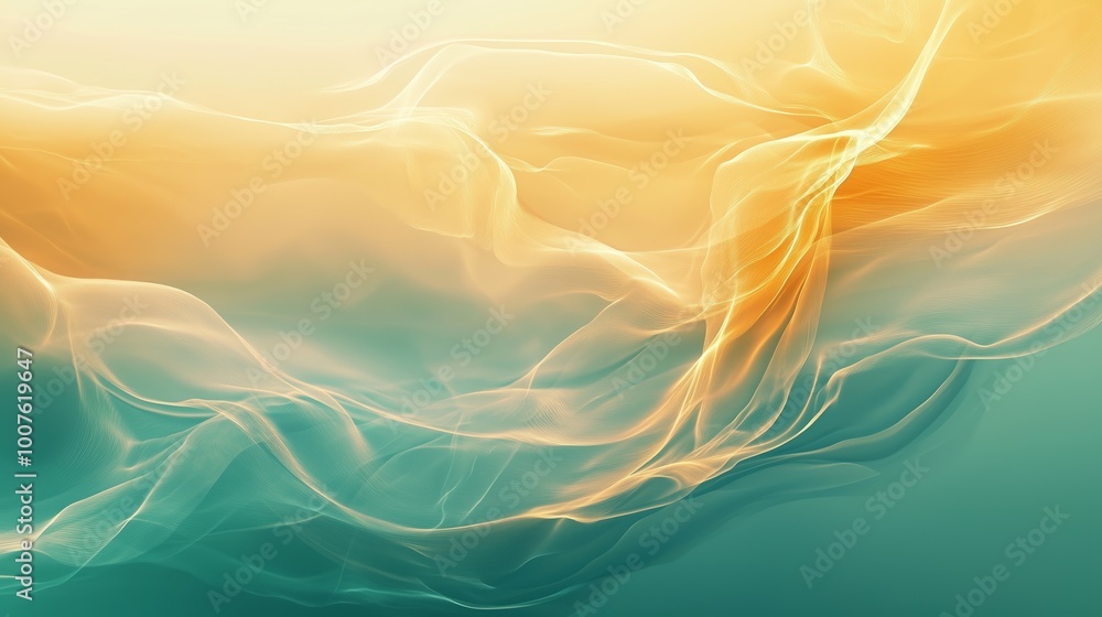 Poster ethereal wisps of light and color blend in a serene display of warm and cool tones, creating a tranq