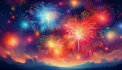 Fireworks light up the night sky.
