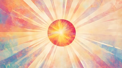 A realistic depiction of the sun with vibrant rays extending outward, set against a light pastel background for a serene effect