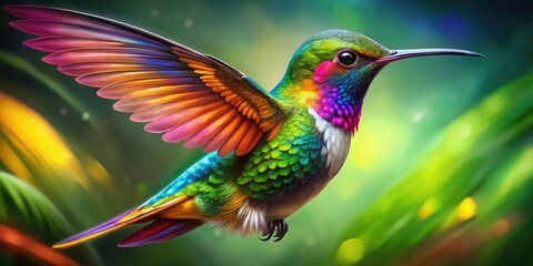 Fototapeta premium Colorful Hummingbird Drawing with Vibrant Feathers and Delicate Wings in a Natural Setting