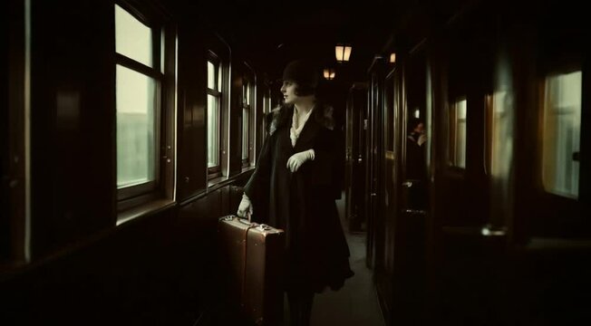 mulher elegante embarcando em um trem