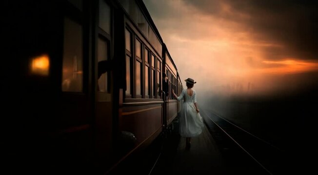 mulher se despedindo em uma esta&ccedil;&atilde;o de trem 