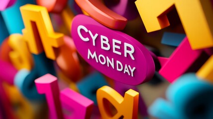 Cyber Monday Sale with Colorful 3D Letters